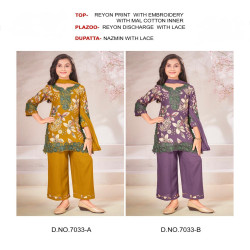 Girls' Embroidered Rayon Palazzo Suit Set with Nazmin Dupatta